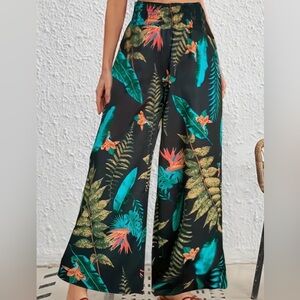 Patrons of Peace Black+Green Tropical Hi-Waisted Wide-Leg Pants XS